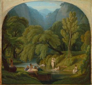 Die Badenden, Souvenir der Ufer des Anio-Flusses in Tivoli, ca. 1860-61 von Théodore Caruelle d