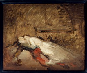 Die Liebenden Romeo und Julia. Illustration des gleichnamigen Stücks von William Shakespeare (1564-1616), die den Tod der Liebenden in Szene 3 des Aktes V darstellt