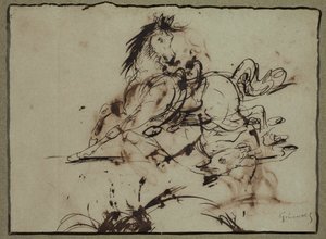Zugeschrieben Théodore Géricault - Verängstigtes Pferd, zwischen spätem 18. und frühem 19. Jahrhundert von Theodore Gericault