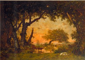 Ausgang des Waldes in Fontainebleau, Sonnenuntergang