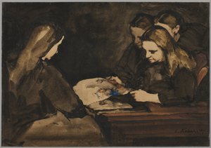 Vier Mädchen studieren eine Zeichnung, 1876