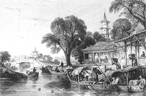 Seidenfarmen in Hoo-Chen, graviert von J. Tingle von Thomas (after) Allom