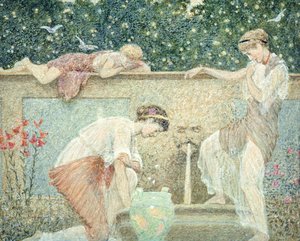 Der Brunnen. Eine von drei Skizzen für die Dekoration von Bank Hall, in der Nähe von Chapel-on-le-Frith, Derbyshire. von Thomas Armstrong