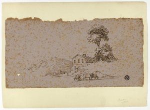 Bauernhaus in den Bergen mit Kühen im Vordergrund von Thomas Barker
