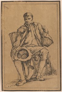 Vierzig lithografische Eindrücke von Landschaftszeichnungen von Thomas Barker, ausgewählt aus seinen Studien rustikaler Figuren nach der Natur: [Sitzender Mann mit Körben, der Hut und Spazierstock hält]