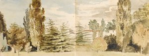 Ein Blick auf Merton Place vom Westen über Rasenflächen und den Fluss von Thomas Baxter