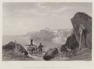 Felsen und Vorgebirge von Scylla, Kalabrien, Italien (Stich)