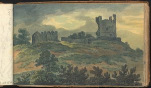 Album mit Landschafts- und Figurenstudien: Burgruinen auf einem Hügel von Thomas Bradshaw