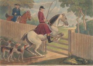 Jagd [zwei von zwölf]: 7. [Ein Reiter setzt sein Pferd über ein Tor] von Thomas Burford