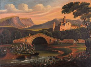 Italienische Szene mit Brücke, 1840-1860 von Thomas Chambers