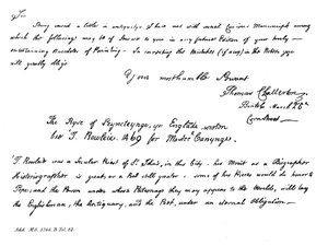 Teil eines Briefes von Thomas Chatterton an Horace Walpole, spätes 18. Jahrhundert, 1840 von Thomas Chatterton