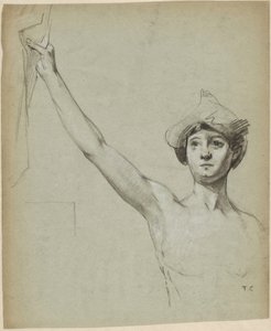Nackte Figur an einer Draperie, Modellstudie von Thomas Couture