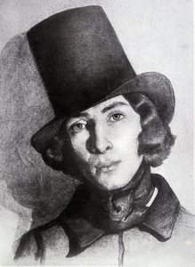 Porträt von Maurice Sand (1823-1889), Sohn von George Sand, 21 Jahre alt - undatiertes Zeichnung von Thomas Couture (1815-1879) - diese Zeichnung wurde lange Zeit für die seiner Mutter George Sand gehalten