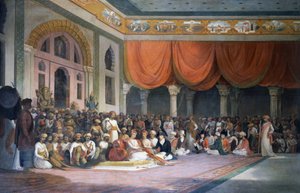 Charles Warre Malet schließt Vertrag mit dem Peshwa des Maratha-Reiches im Jahr 1790 in Durbar von Thomas Daniell