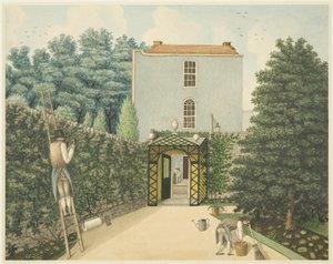Blick auf den Eingang von der York Street, mit zwei Gärtnern bei der Arbeit, in der St James