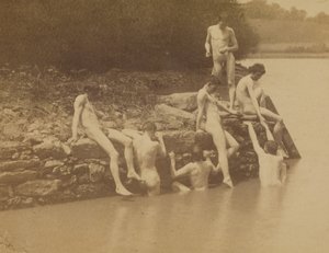 Thomas Eakins und männliche Akte am Ort von "Swimming" von Thomas Eakins