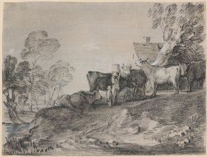 Landschaft mit Vieh bei einem Cottage