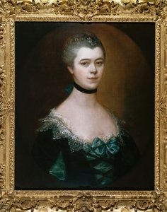 Porträt der Gräfin von Sussex, Brustlänge, in einem blauen Kleid mit schwarzen Verzierungen