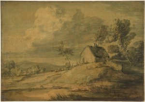 Waldlandschaft mit Hütte, Kühen und Schafen von Thomas Gainsborough