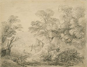 Waldlandschaft mit Esel und Figuren, ca. 1759