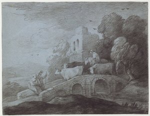 Bewaldete Landschaft mit Viehtreiber (Radierung auf Papier)