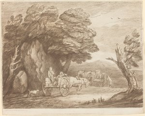 Bewaldete Landschaft mit zwei Landkarren und Figuren von Thomas Gainsborough