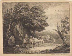 Bewaldete Landschaft mit zwei Landkarren und Figuren von Thomas Gainsborough