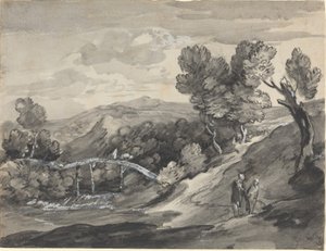 Bewaldete Hügellandschaft mit einer Brücke
