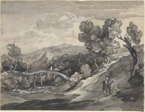 Bewaldete Hochlandlandschaft mit einer Brücke von Thomas Gainsborough