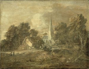 Waldlandschaft mit Dorfszene von Thomas Gainsborough