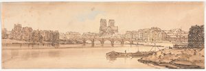 Eine Auswahl von zwanzig der malerischsten Ansichten in Paris: Blick auf Pont de la Tournelle und Notre Dame vom Arsenal aus von Thomas Girtin