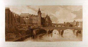 Blick auf den Pont au Change, das Stadttheater, den Pont Neuf, das Gefängnis Conciergerie usw., vom Pont Notre-Dame aus gesehen von Thomas Girtin