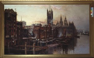Ein Blick auf die Houses of Parliament vom Fluss Thames, London