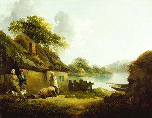 Eine Zigeunerfamilie vor einer Scheune in einer Landschaft von Thomas Hand