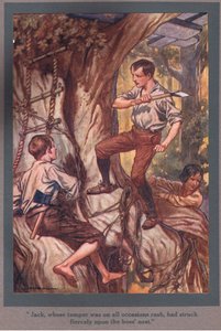 Jack, dessen Temperament in allen Gelegenheiten hitzig war, hatte heftig auf das Bienennest geschlagen von Thomas Heath Robinson