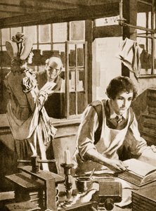 Michael Faraday als Lehrling eines Buchhändlers, der eine Enzyklopädie liest