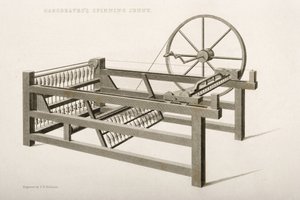 Die Spinning Jenny, erfunden von James Hargreaves im Jahr 1764, 1835