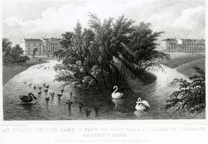 Eine Insel auf dem See und ein Teil von Cornwall und Clarence Terrace, Regent