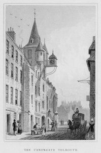 Das Canongate Tolbooth, Edinburgh, graviert von Thomas Barber, 1829