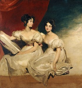 Ein Doppelporträt der Fullerton-Schwestern, sitzend in weißen Kleidern, ca. 1825 von Thomas Lawrence