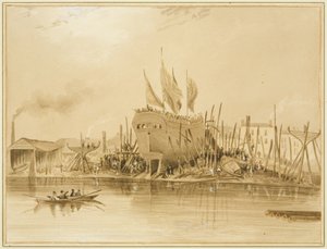 Eastern Wapping Dock, Stapellauf der "Avon", 1826 von Thomas Leeson the Elder Rowbotham