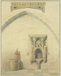 Piscina, Fries und Zwickel im Hof der Temple Street 131