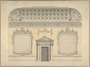 Entwurf für einen Abschnitt eines Rokoko-Zimmers mit einem gewölbten Decken und verzierten korinthischen Säulen, ca. 1750 von Thomas Lightoler.