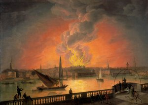 Der Brand des Drury Lane Theaters von der Westminster Bridge, ca. 1809 von Thomas Luny