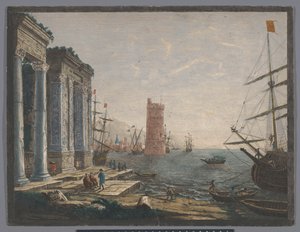 Ansicht eines Hafens mit Schiffen und Booten auf dem Wasser von Thomas Major