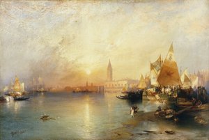 Sonnenuntergang, Venedig; Santa Maria und der Dogenpalast, 1902 von Thomas Moran