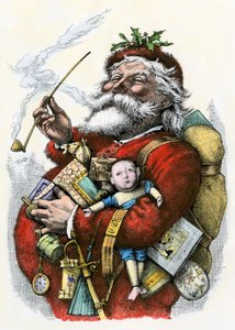 Père Noël (Weihnachtsmann) mit Spielzeug in den Armen