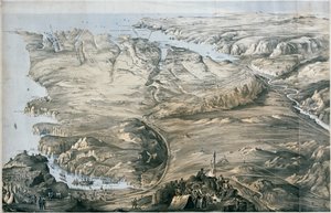 Panoramablick auf die Verschanzung der alliierten Armeen von England und Frankreich vor Sebastopol (Lithographie, getönt) von Thomas Packer