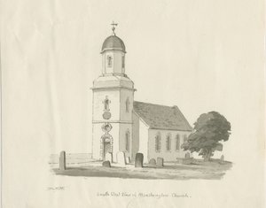 Marchington Church: Sepiawaschzeichnung, 1836 von Thomas Peploe Wood