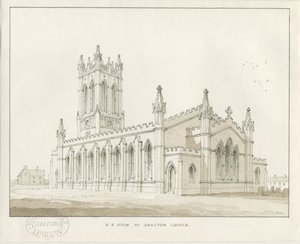 Shelton Kirche: Sepiawaschzeichnung von Thomas Peploe Wood